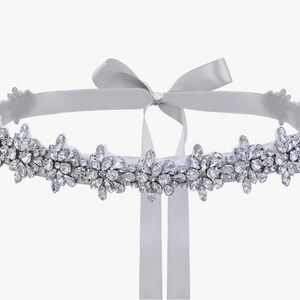 Rhinestone Ribbon Tie belt headband dressy sparkle os